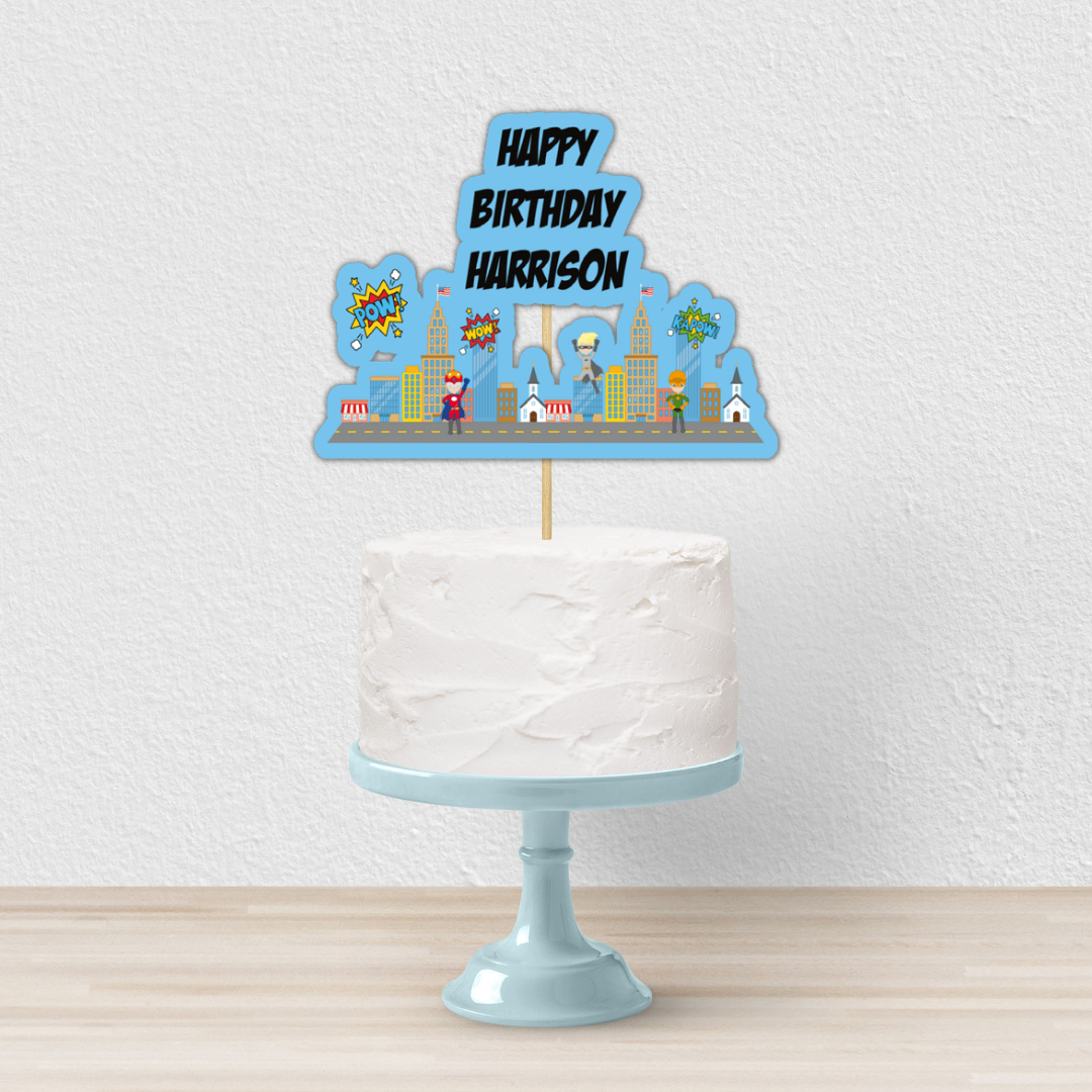 Cake Topper | Personalised Superhero Cake Topper | Superhero Party Supplies (Design 2)