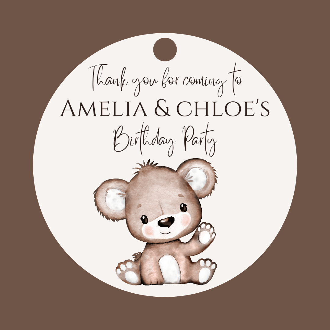 Brown Bear Neutral Gift Tags | Brown Teddy Bear Birthday Gift Tags | Circle Gift Tags