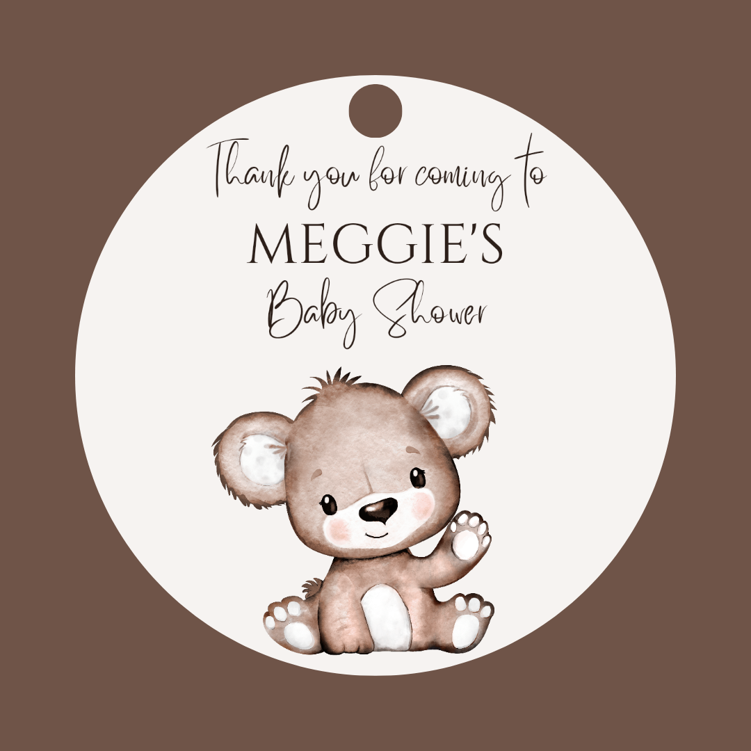 Brown Bear Neutral Gift Tags | Brown Teddy Bear Birthday Gift Tags | Circle Gift Tags