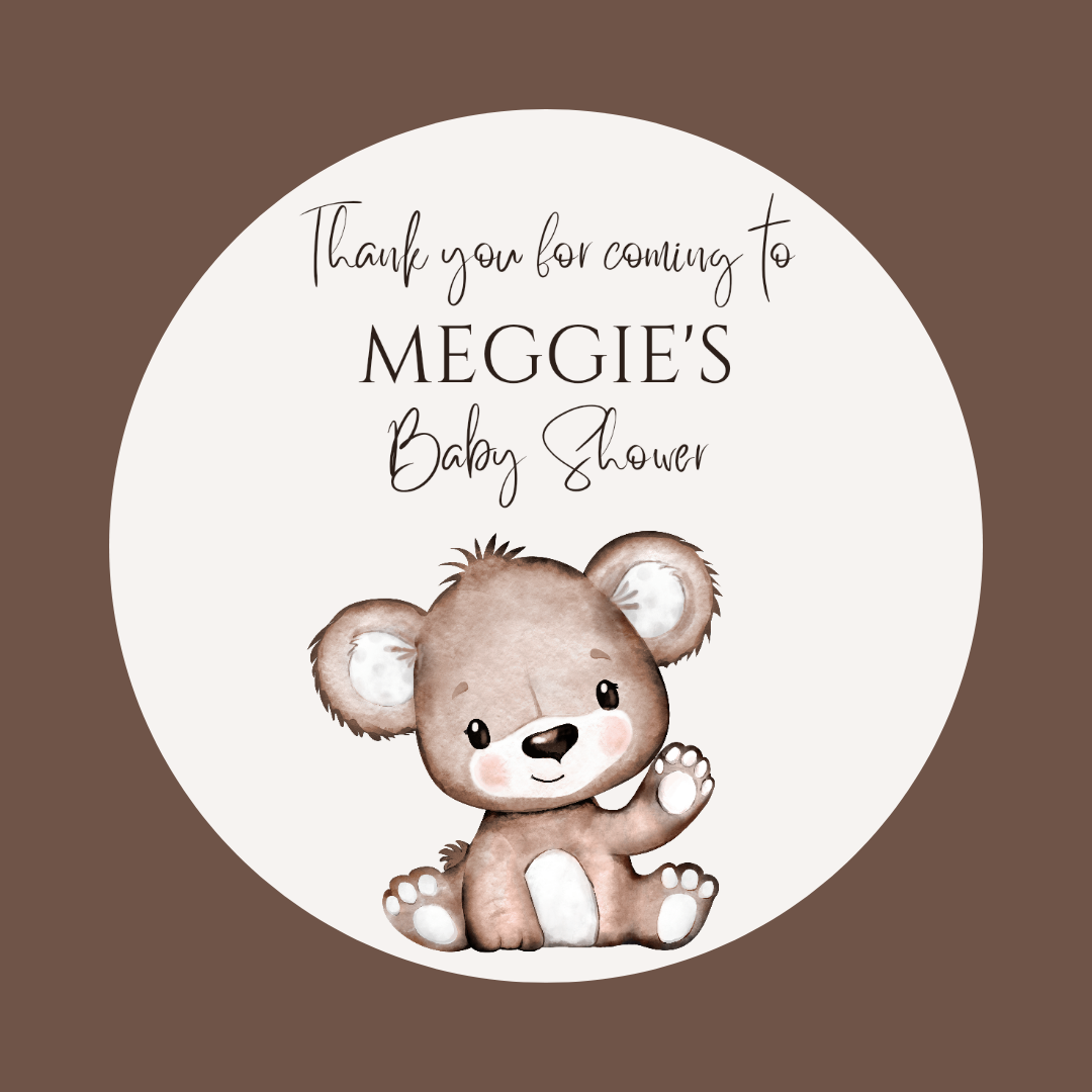 Brown Bear Neutral Gift Tags | Brown Teddy Bear Birthday Gift Tags | Circle Gift Tags