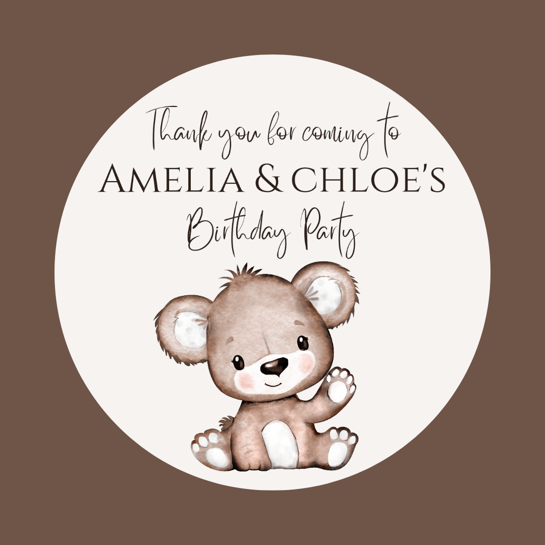 Brown Bear Neutral Gift Tags | Brown Teddy Bear Birthday Gift Tags | Circle Gift Tags