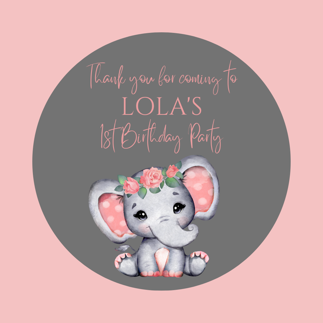 Coral Pink Elephant Gift Tags | Baby Shower, Birthday Gift Tags | Circle Gift Tags