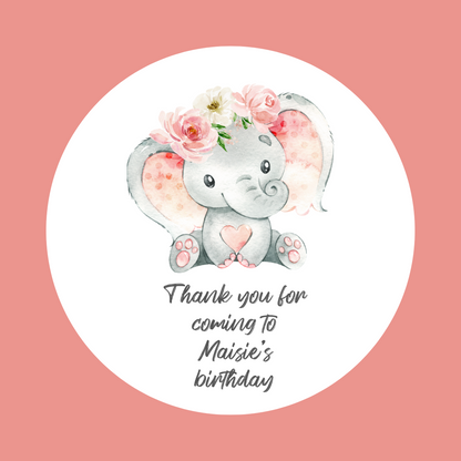 Floral Pink Elephant Gift Tags | Baby Shower, Birthday Gift Tags | Circle Gift Tags