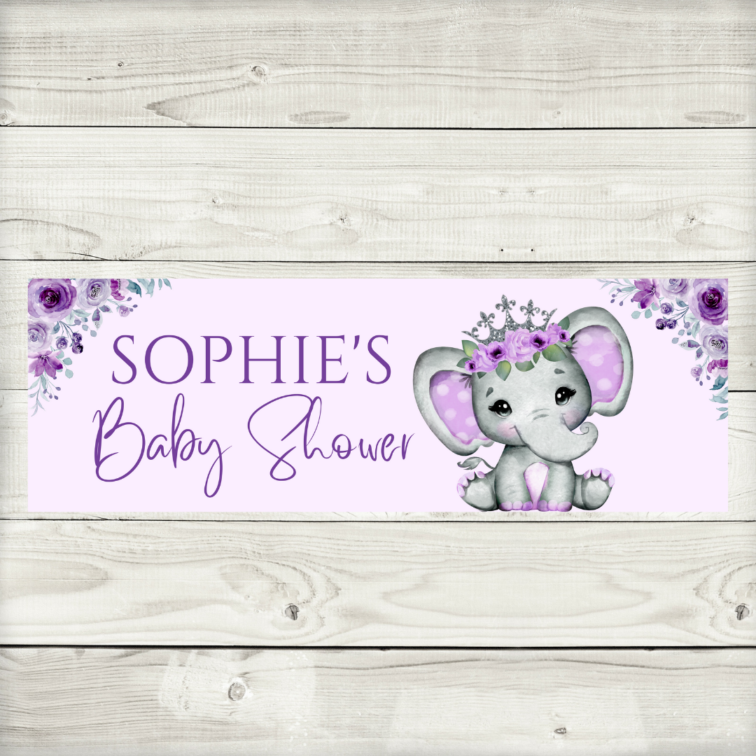 Purple Elephant Crown Banner | Personalised Party Banner | Purple Elephant Crown Party Theme