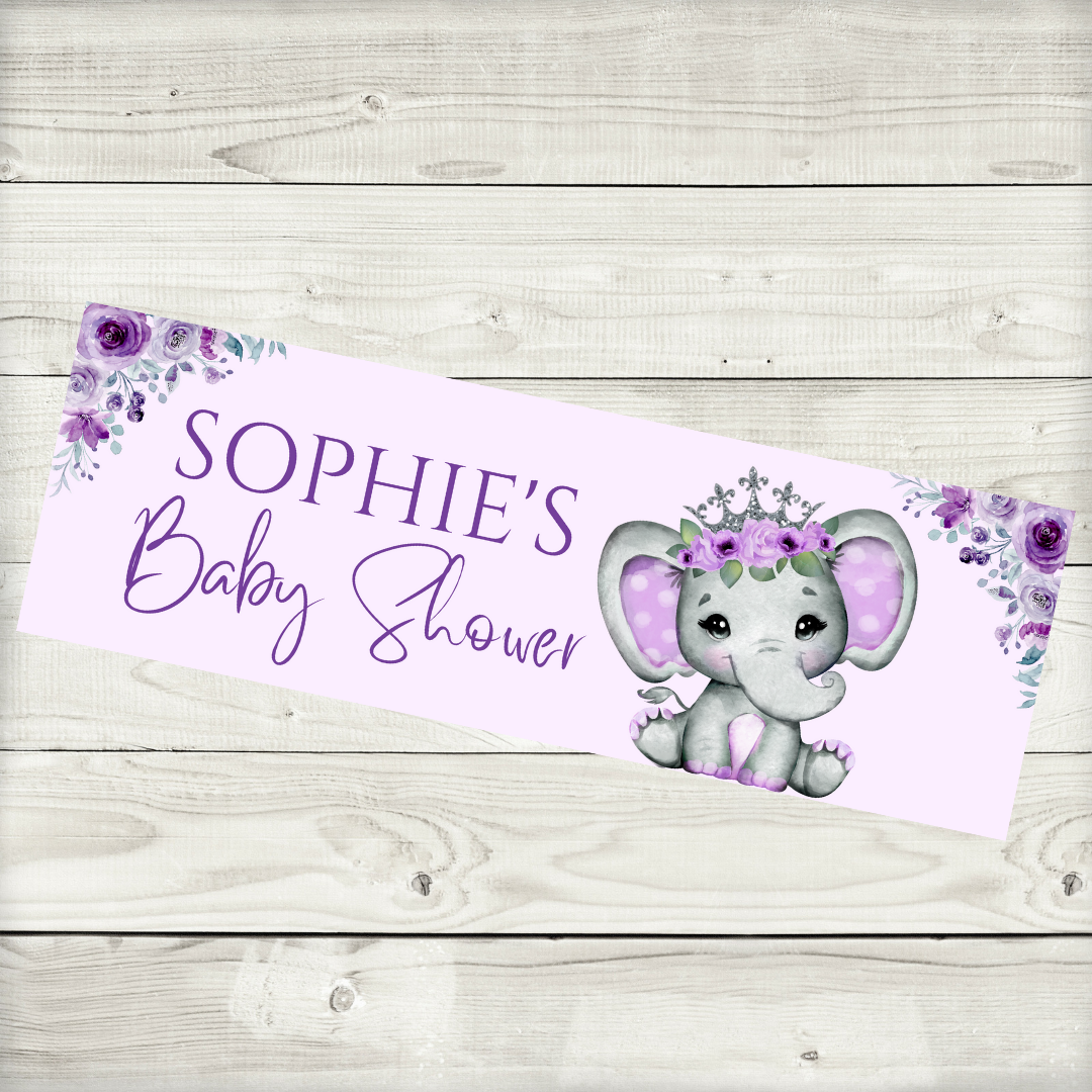 Purple Elephant Crown Banner | Personalised Party Banner | Purple Elephant Crown Party Theme