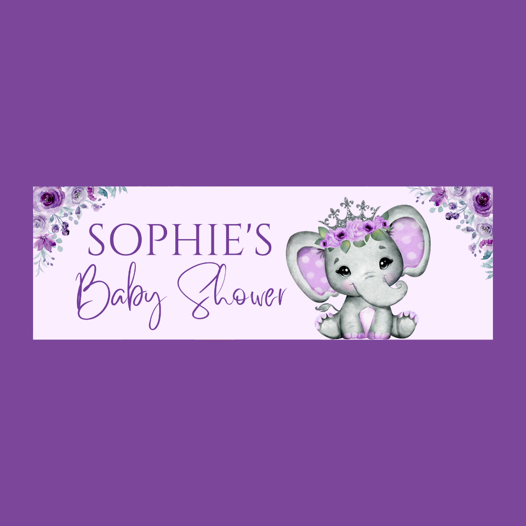 Purple Elephant Crown Banner | Personalised Party Banner | Purple Elephant Crown Party Theme