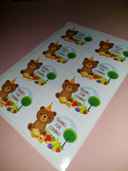 8 x Teddy Bear Picnic Stickers | Thanks For Coming | SALE ITEM