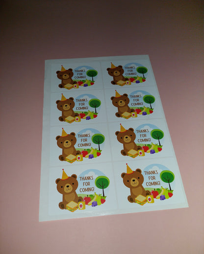 8 x Teddy Bear Picnic Stickers | Thanks For Coming | SALE ITEM