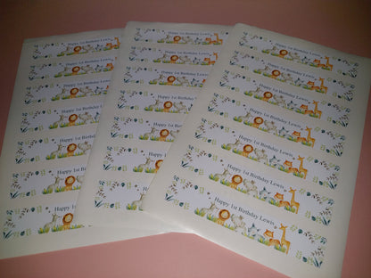 SALE - 21 x Safari Water Bottle Labels Party Stickers | Happy 1st Birthday Lewis