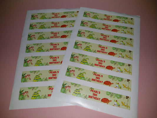 14 x Reptile Water Bottle Labels Party Stickers | Pearl's 3rd Birthday | SALE ITEM
