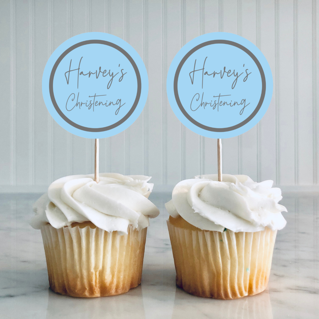 Blue Personalised Cupcake Toppers | Baby Shower, Birthday, Christening Cupcake Toppers