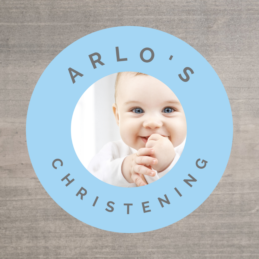 Blue Personalised Photo Stickers | Various Sizes | Party Stickers | Event Stickers