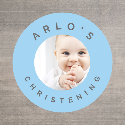Blue Personalised Photo Stickers | Various Sizes | Party Stickers | Event Stickers