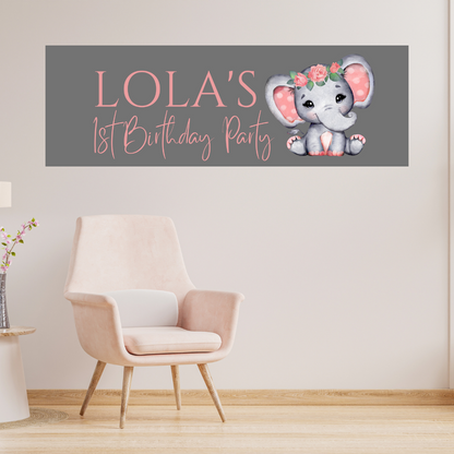 Coral Pink Elephant Banner | Personalised Baby Shower Party, Birthday Banner | Baby Shower, Birthday Party Theme