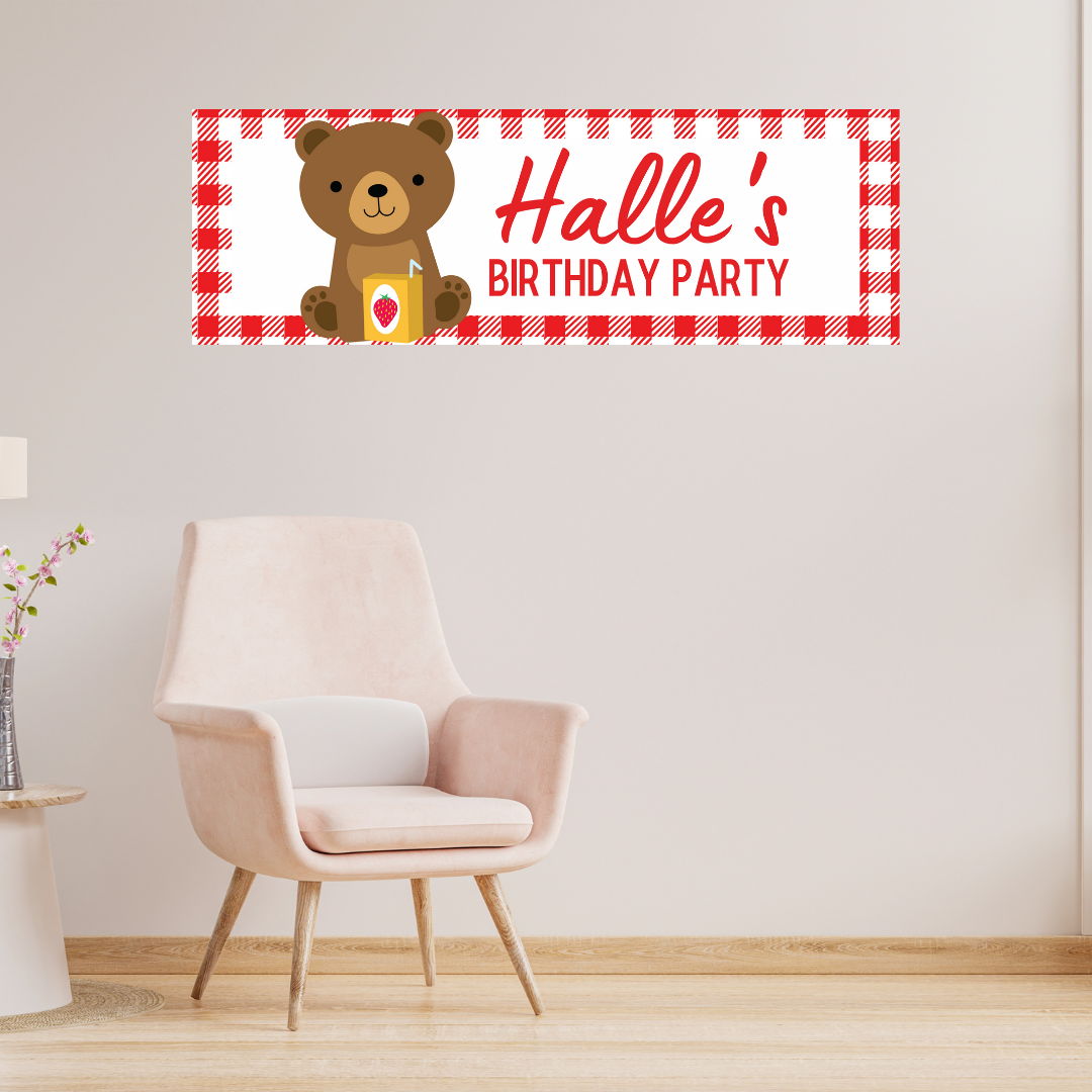 Red Teddy Bear Picnic Banner | Personalised Party Banner | Red Teddy Bear Picnic Party Theme