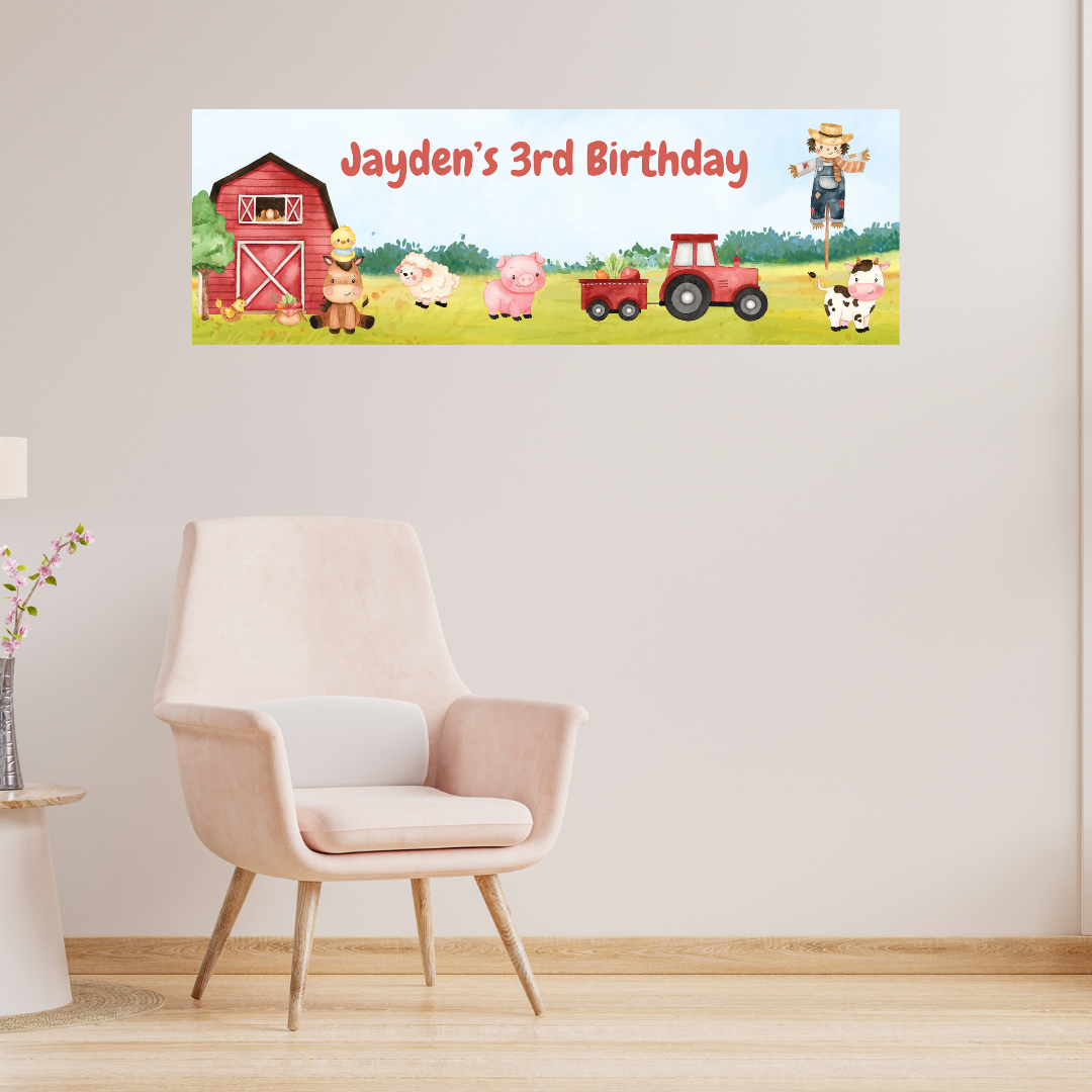 Farm Animal Banner | Personalised Party Banner | Farm Animal Party Theme