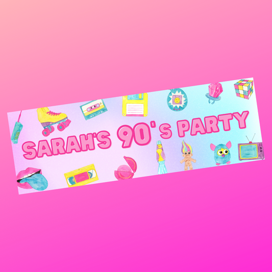 90's Banner | Personalised 90's Birthday, Hen Party Banner | 90's Hen Party, Birthday Party Theme