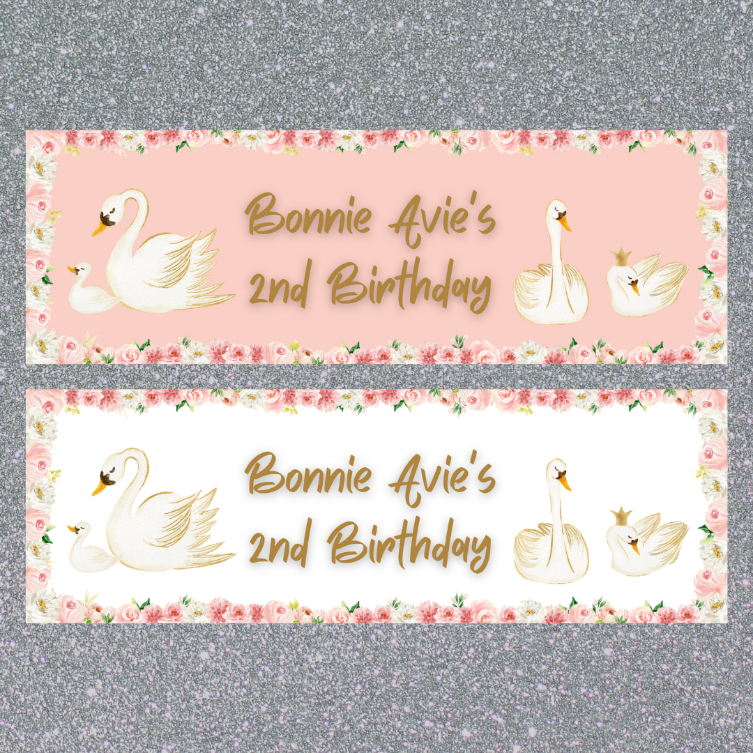 Swan Banner | Personalised Swan Birthday Party Banner | Swan Birthday Party Theme