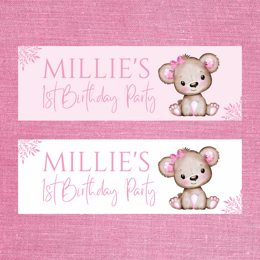 Pink Or White Teddy Bear Banner | Personalised Baby Shower Party, Birthday Banner | Baby Shower, Birthday Party Theme