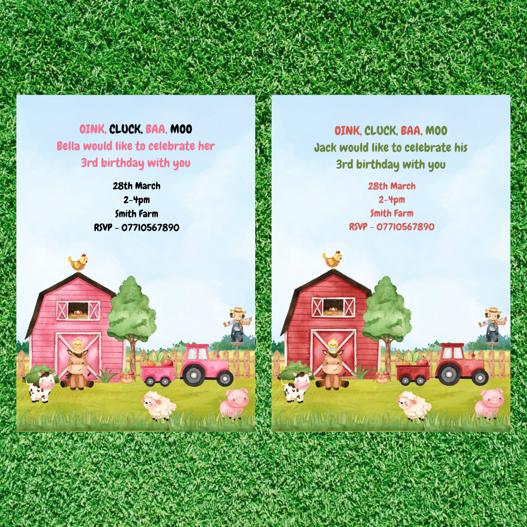 Farm Animal Invitations | A6 Invites | Farm Animal Theme Invitations | Party Invitations