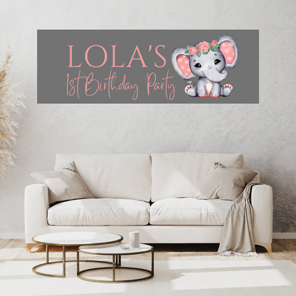Coral Pink Elephant Banner | Personalised Baby Shower Party, Birthday Banner | Baby Shower, Birthday Party Theme