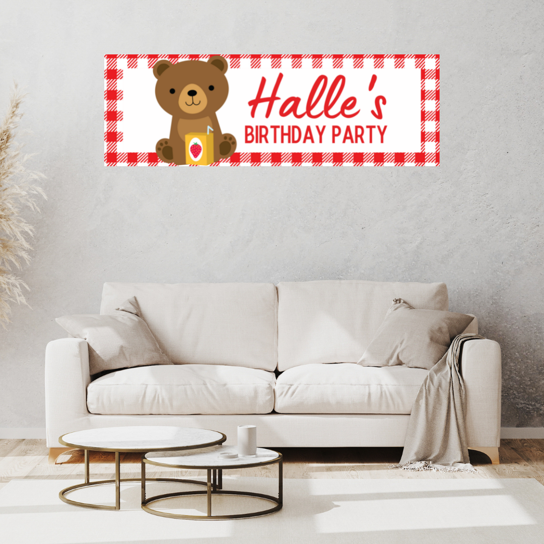 Red Teddy Bear Picnic Banner | Personalised Party Banner | Red Teddy Bear Picnic Party Theme