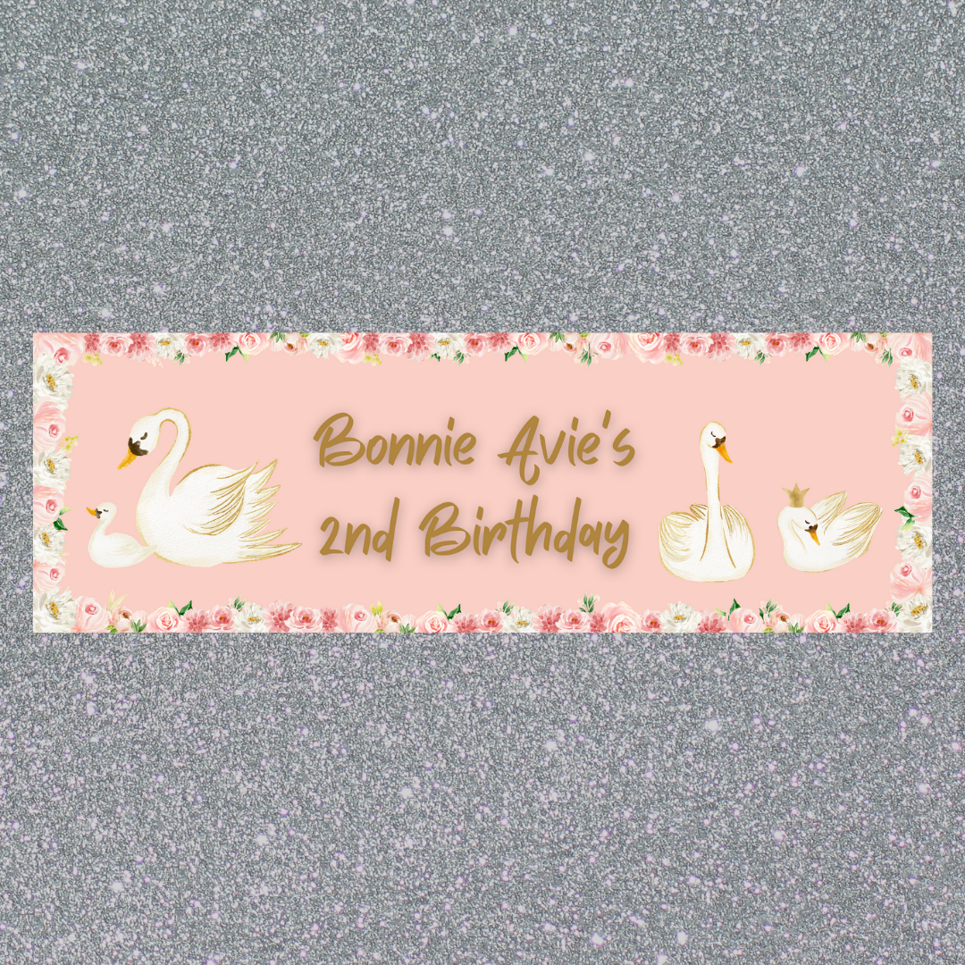 Swan Banner | Personalised Swan Birthday Party Banner | Swan Birthday Party Theme