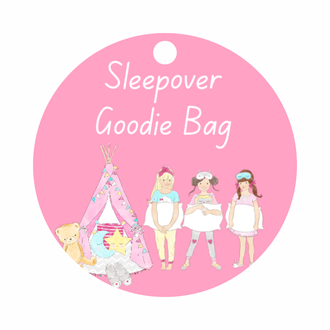 Pink Teepee Sleepover Birthday Party Gift Tags | Pink Teepee Sleepover Theme Birthday | Circle Gift Tags