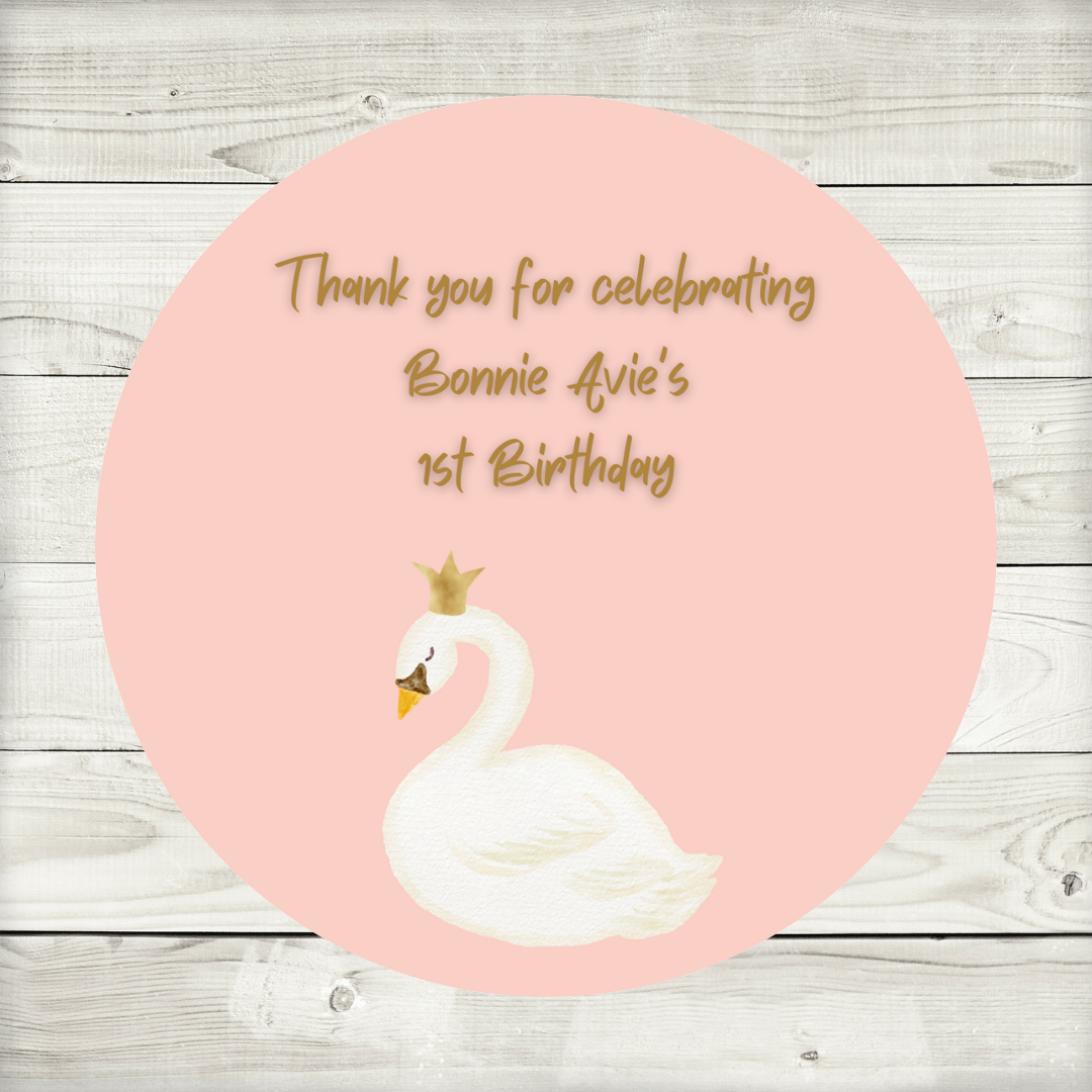 Swan Party Stickers | Circle Stickers | Sticker Sheet | Party Stickers