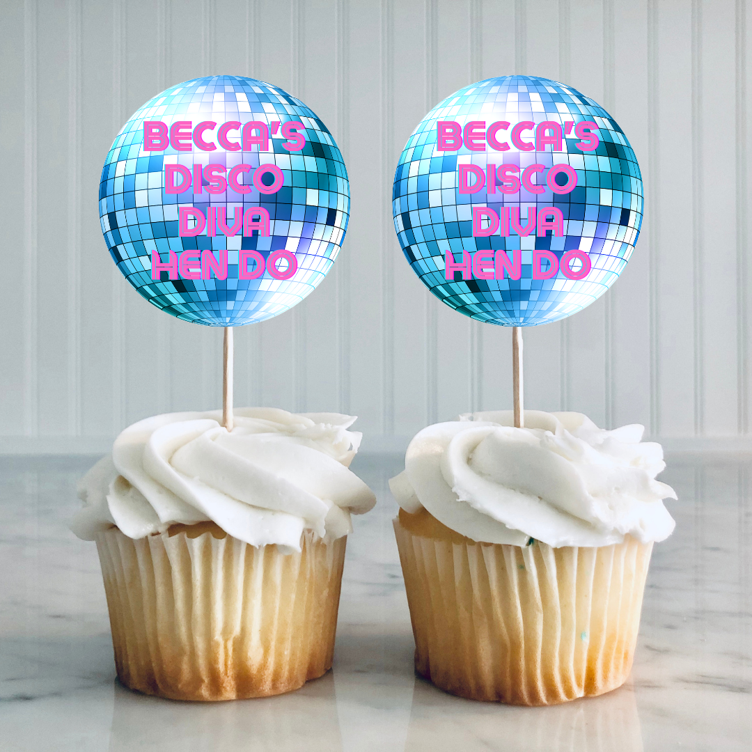 Blue Pink Disco Ball Cupcake Toppers | Birthday Cupcake Toppers | Disco Diva Party Decorations
