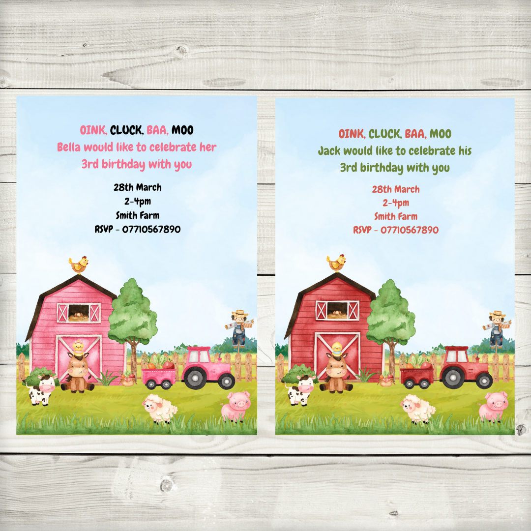 Farm Animal Invitations | A6 Invites | Farm Animal Theme Invitations | Party Invitations