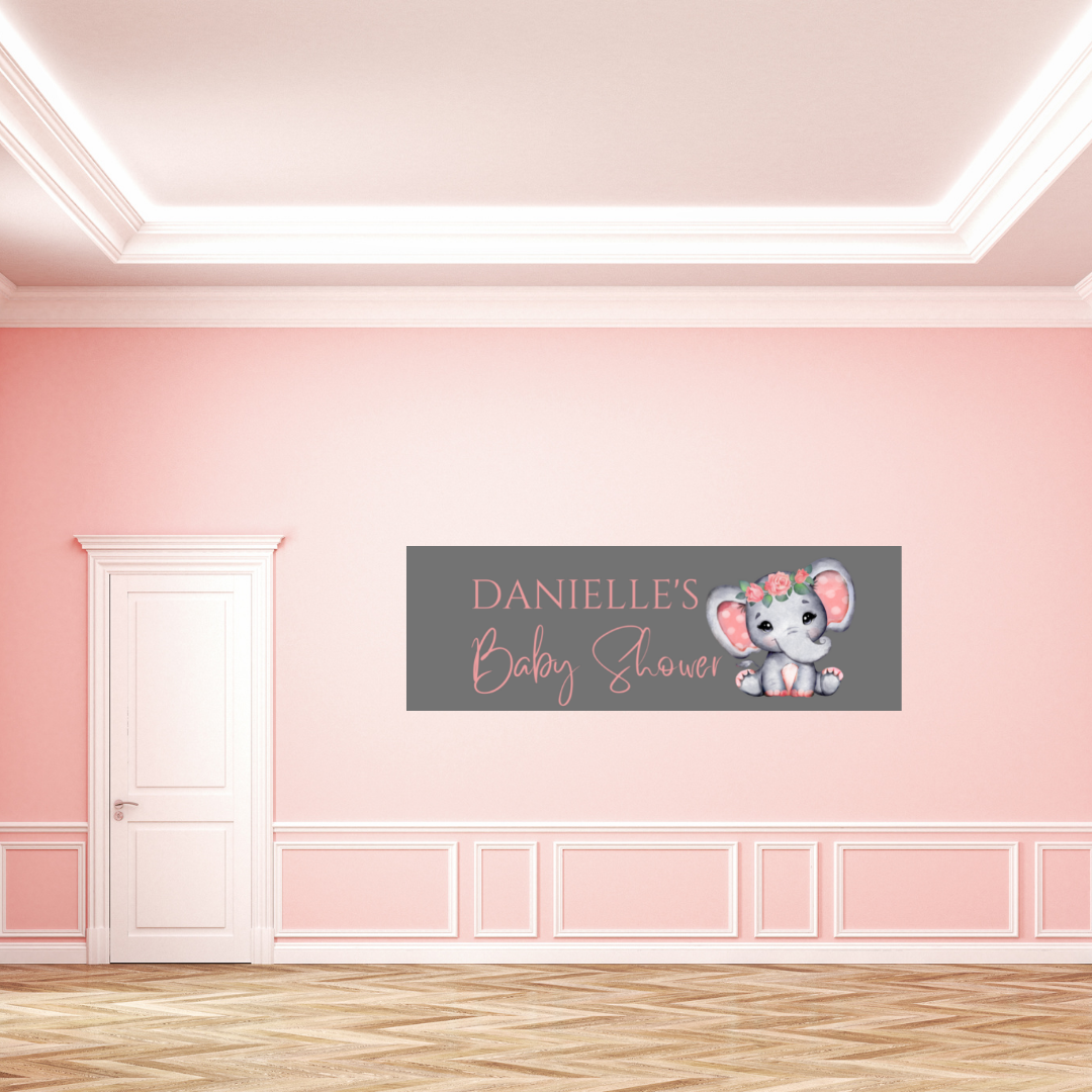 Coral Pink Elephant Banner | Personalised Baby Shower Party, Birthday Banner | Baby Shower, Birthday Party Theme