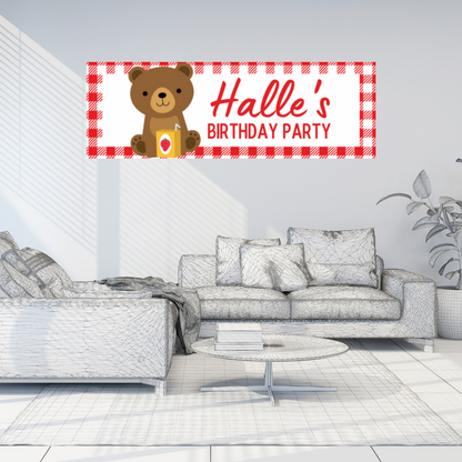 Red Teddy Bear Picnic Banner | Personalised Party Banner | Red Teddy Bear Picnic Party Theme