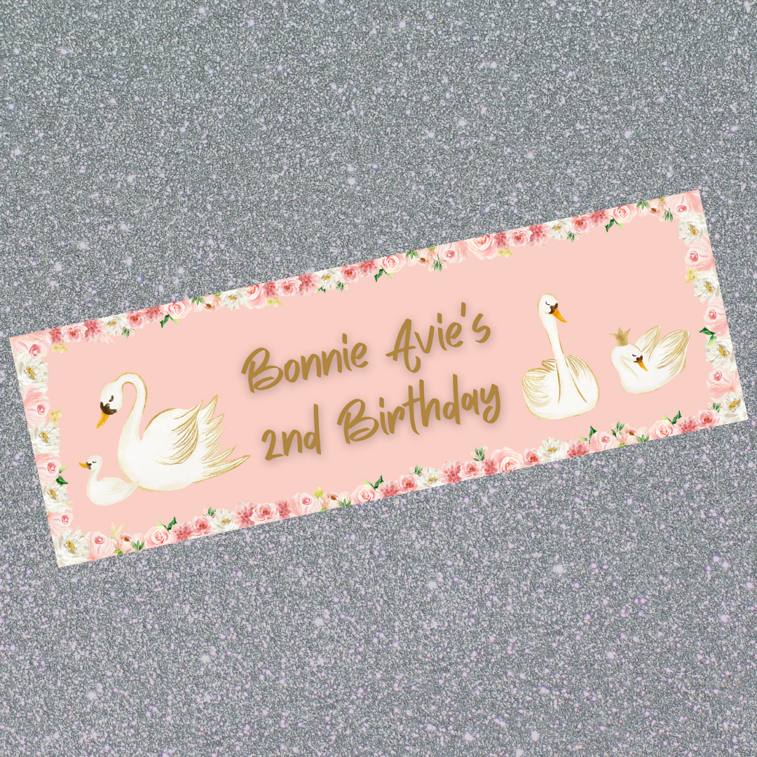Swan Banner | Personalised Swan Birthday Party Banner | Swan Birthday Party Theme