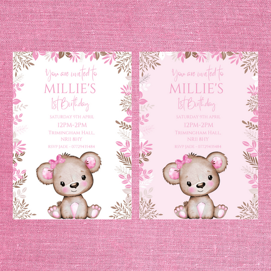 Pink Or White Teddy Bear Baby Shower, Birthday Invitations | A6 Invites | Teddy Bear Theme Invitations | Party Invitations