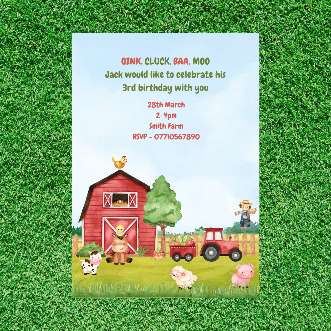 Farm Animal Invitations | A6 Invites | Farm Animal Theme Invitations | Party Invitations