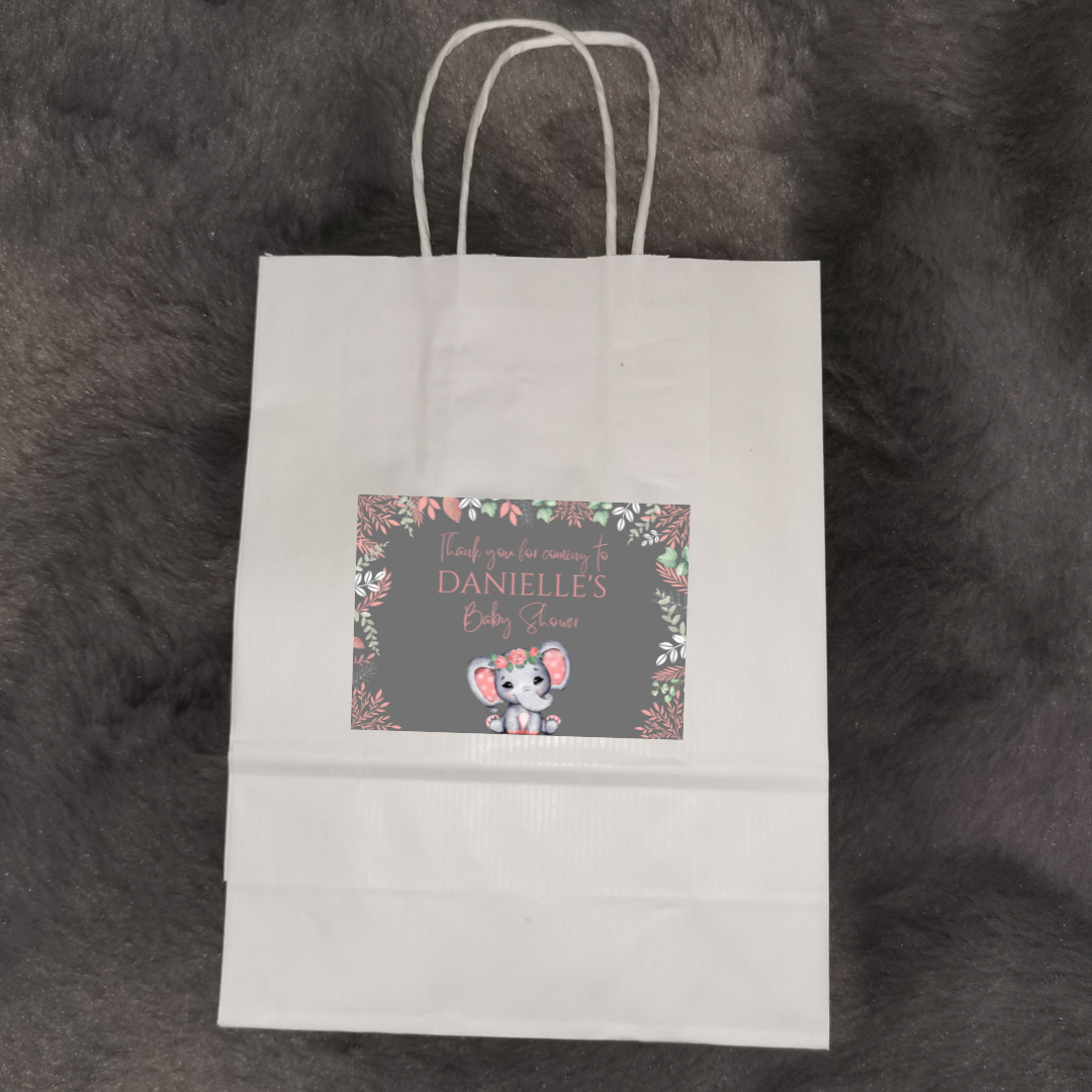 Party Bags | Coral Pink Elephant Baby Shower, Birthday Party Bags | Themed Party Bags