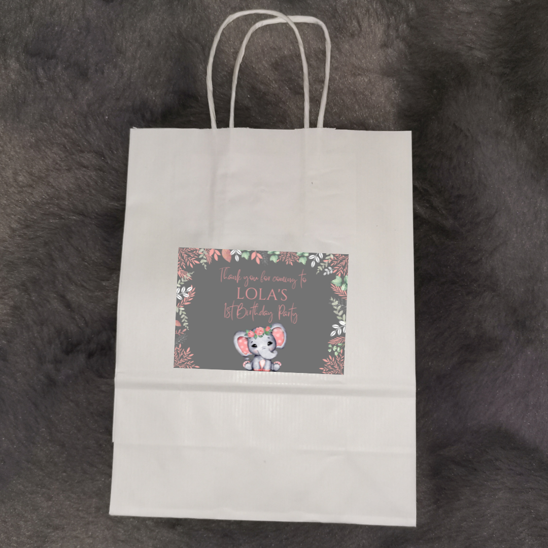 Party Bags | Coral Pink Elephant Baby Shower, Birthday Party Bags | Themed Party Bags