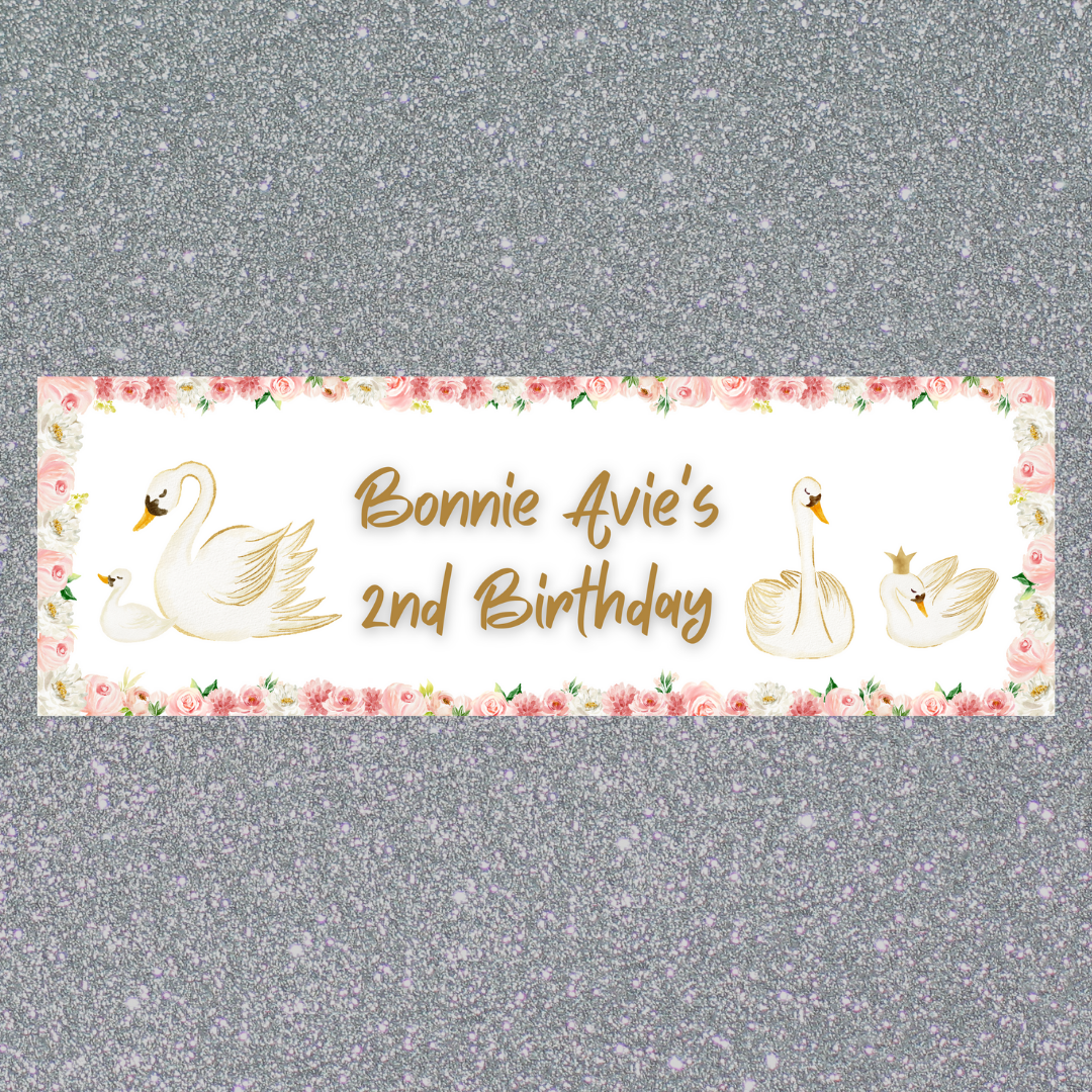 Swan Banner | Personalised Swan Birthday Party Banner | Swan Birthday Party Theme