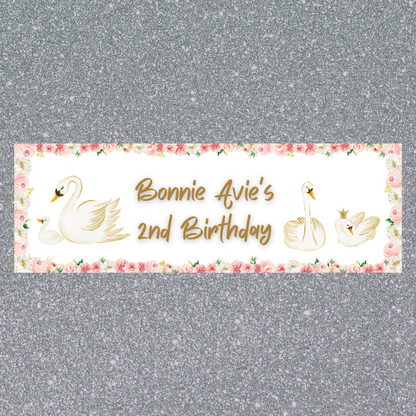 Swan Banner | Personalised Swan Birthday Party Banner | Swan Birthday Party Theme