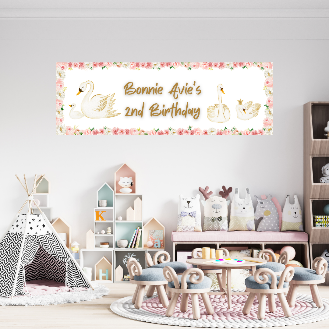Swan Banner | Personalised Swan Birthday Party Banner | Swan Birthday Party Theme