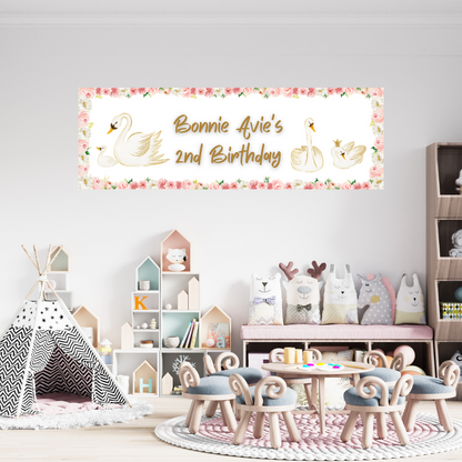 Swan Banner | Personalised Swan Birthday Party Banner | Swan Birthday Party Theme