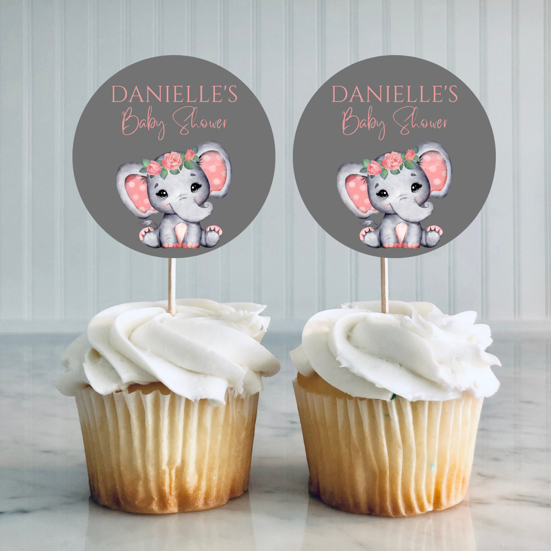 Coral Pink Elephant Cupcake Toppers | Baby Shower, Birthday Cupcake Toppers | Party Decorations