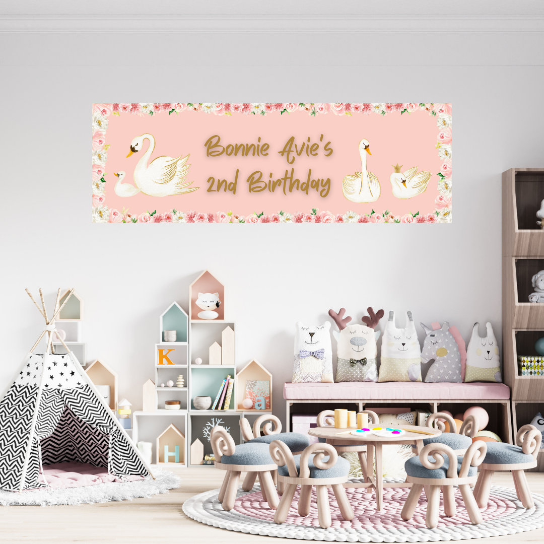 Swan Banner | Personalised Swan Birthday Party Banner | Swan Birthday Party Theme