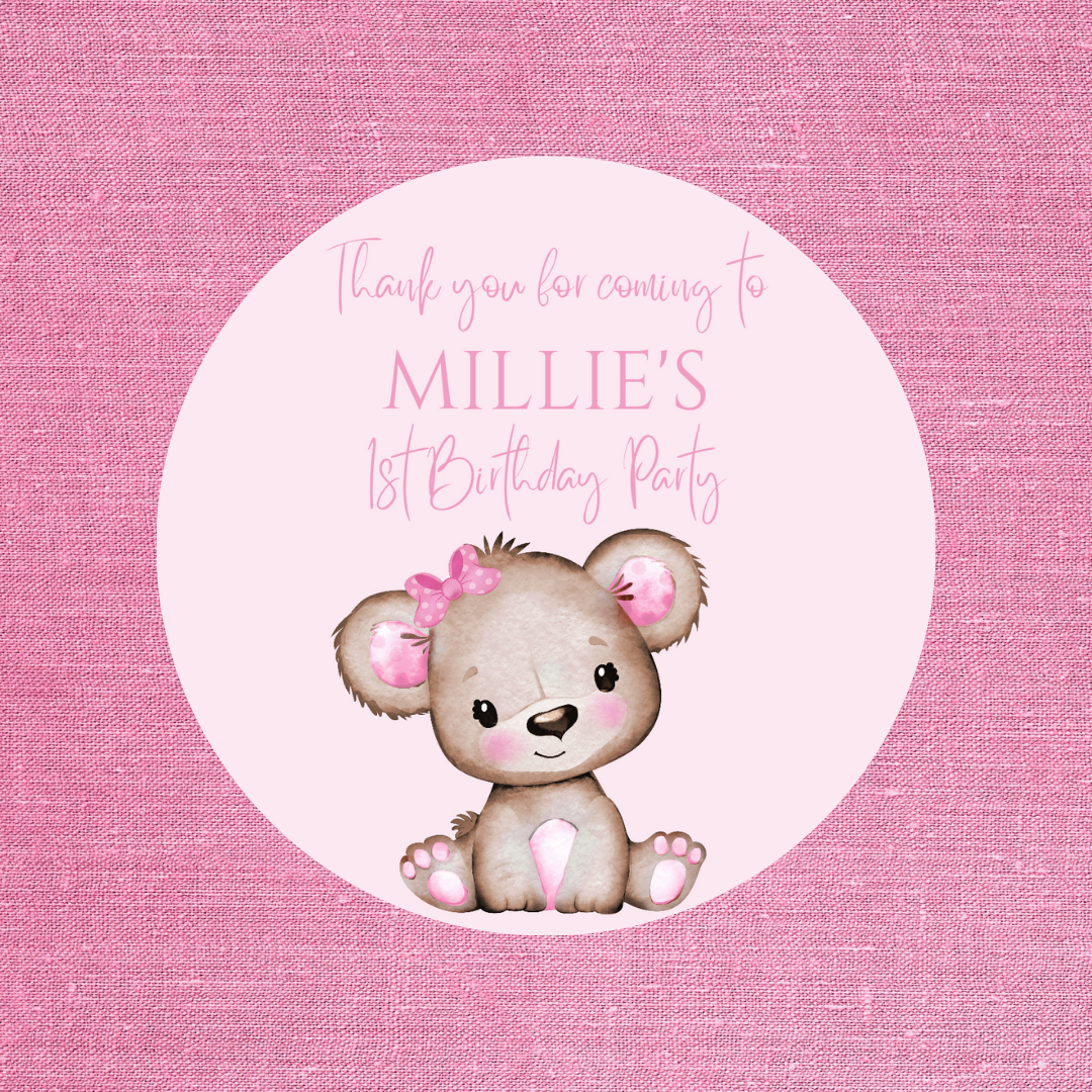 Pink Or White Teddy Bear Baby Shower, 1st Birthday Stickers | Sticker Sheet | Baby Shower, 1st Birthday Party Stickers