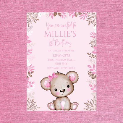 Pink Or White Teddy Bear Baby Shower, Birthday Invitations | A6 Invites | Teddy Bear Theme Invitations | Party Invitations