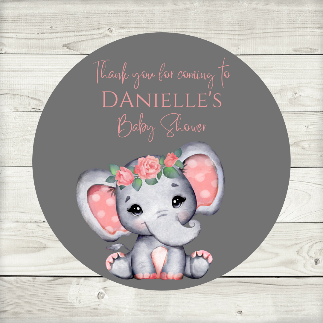 Coral Pink Elephant Baby Shower, 1st Birthday Stickers | Sticker Sheet | Baby Shower, 1st Birthday Party Stickers