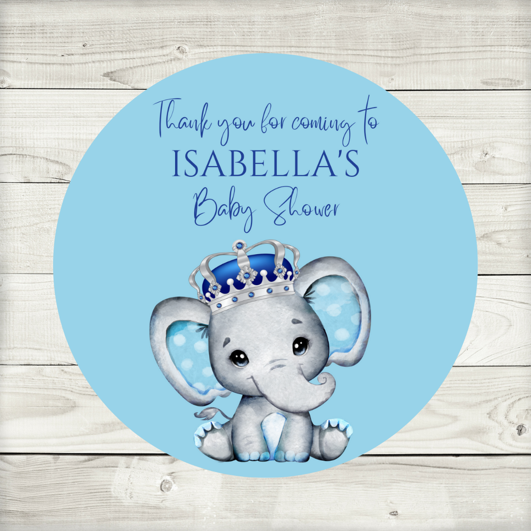 Blue Elephant Crown Baby Shower, 1st Birthday Stickers | Sticker Sheet | Baby Shower, 1st Birthday Party Stickers