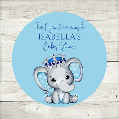 Blue Elephant Crown Baby Shower, 1st Birthday Stickers | Sticker Sheet | Baby Shower, 1st Birthday Party Stickers