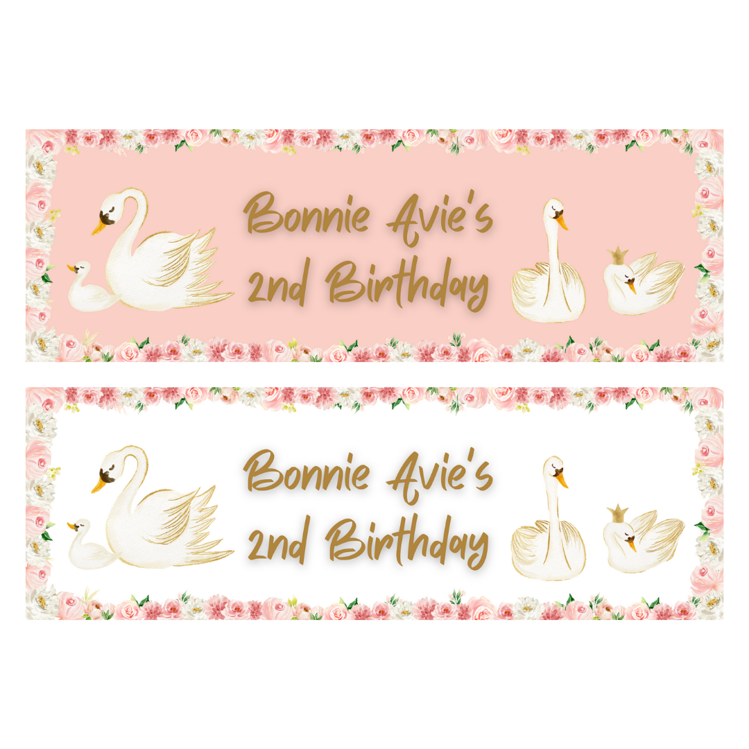 Swan Banner | Personalised Swan Birthday Party Banner | Swan Birthday Party Theme